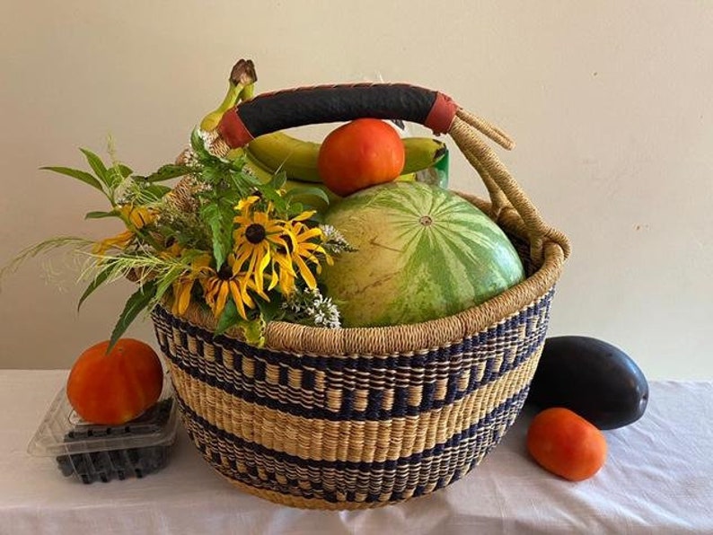 African market basket. Navy and Natural