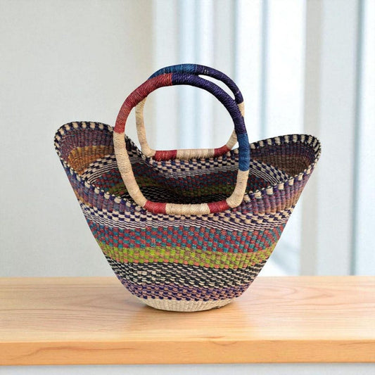 Multicolor Bolga Market Basket – Handwoven Ghana Straw Tote Bag